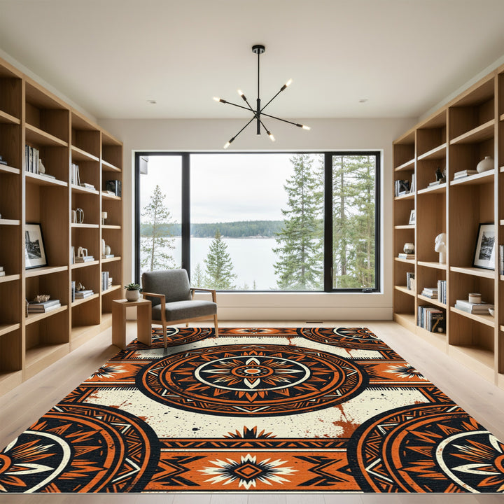 Tribal Sunburst Orange Medallion Rug