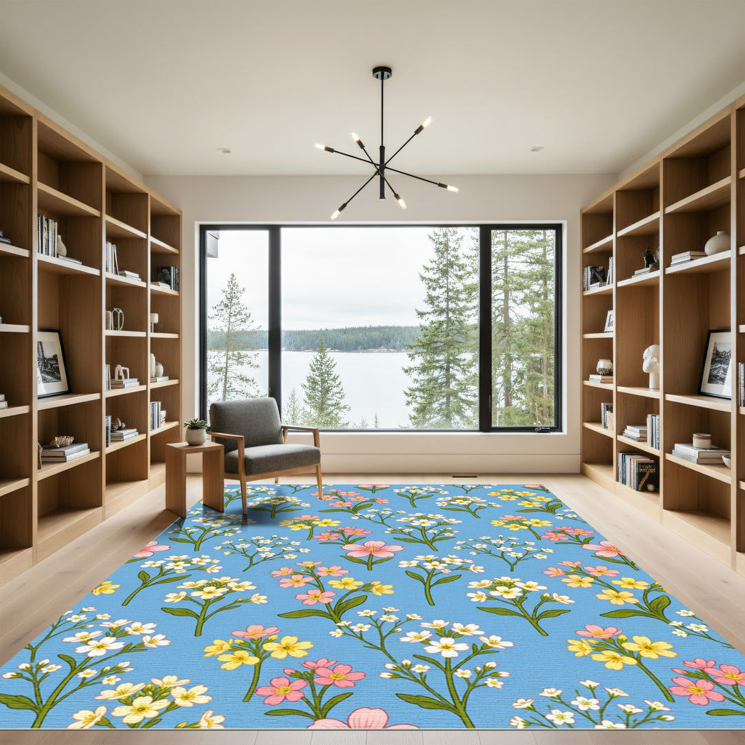 Pastel Pink Yellow Tiny Flower Cluster Rug