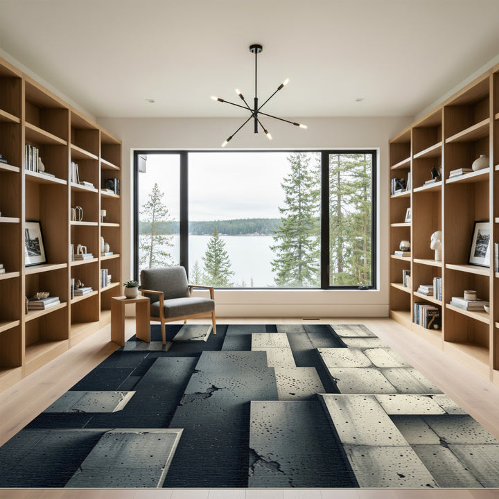 Concrete Block Textured Abstract Rug