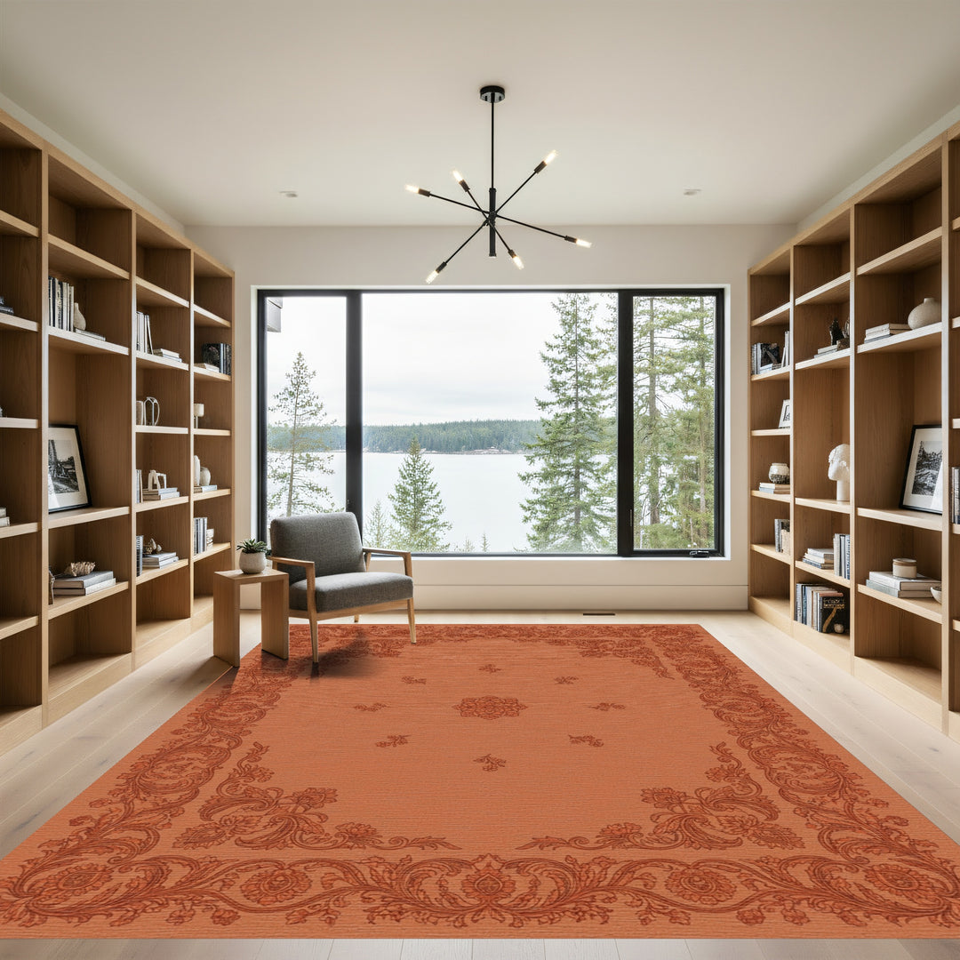 Terracotta Paisley Medallion Border Rug