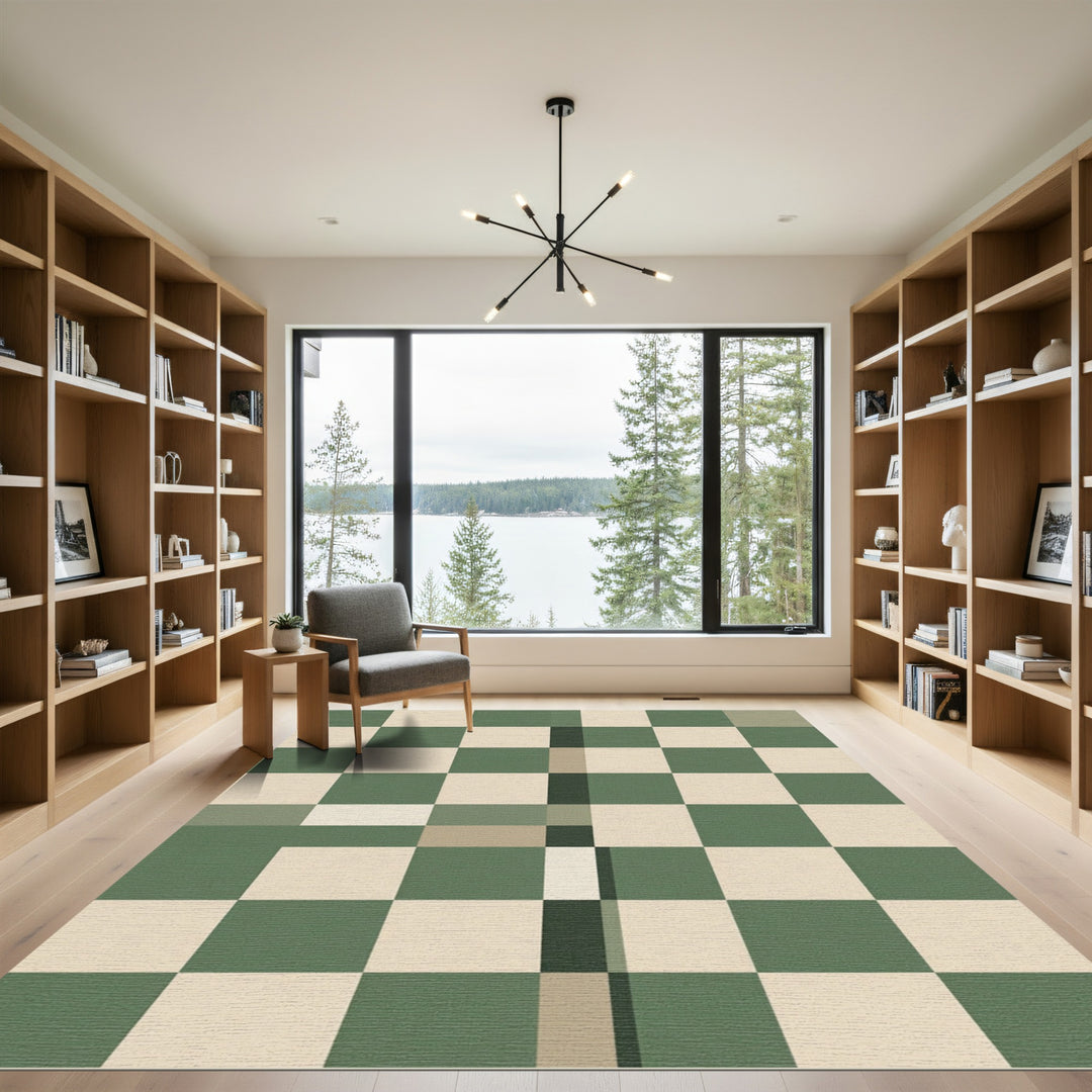 Green Beige Checkerboard Geometric Area Rug