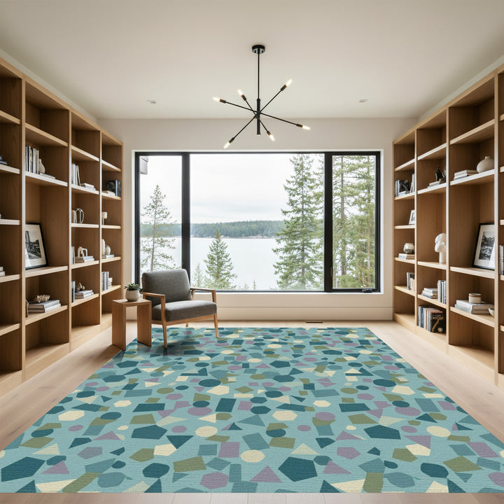 Abstract Geometric Shapes Teal Rug