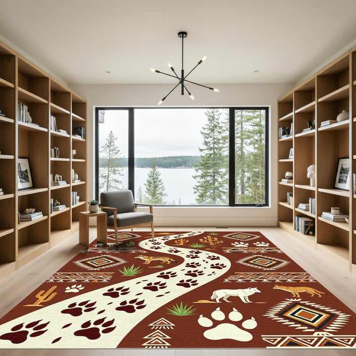 Southwestern Wolf Paw Trail Medallion Rug