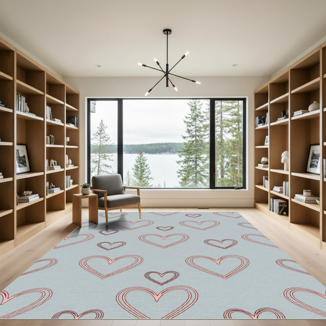 Pink Double Line Hearts Gray Rug