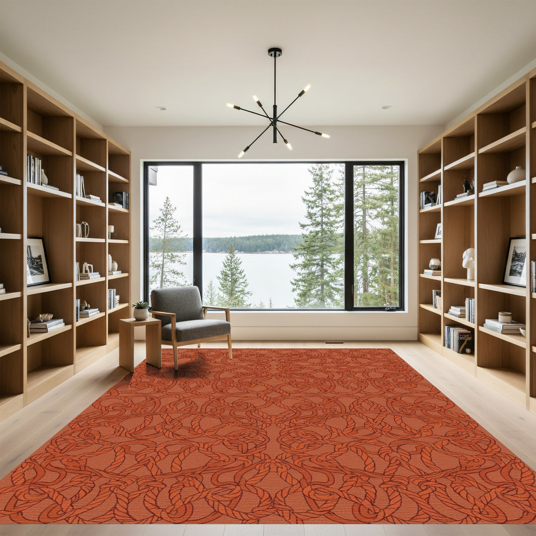 Terracotta Rope Intertwined Circles Rug