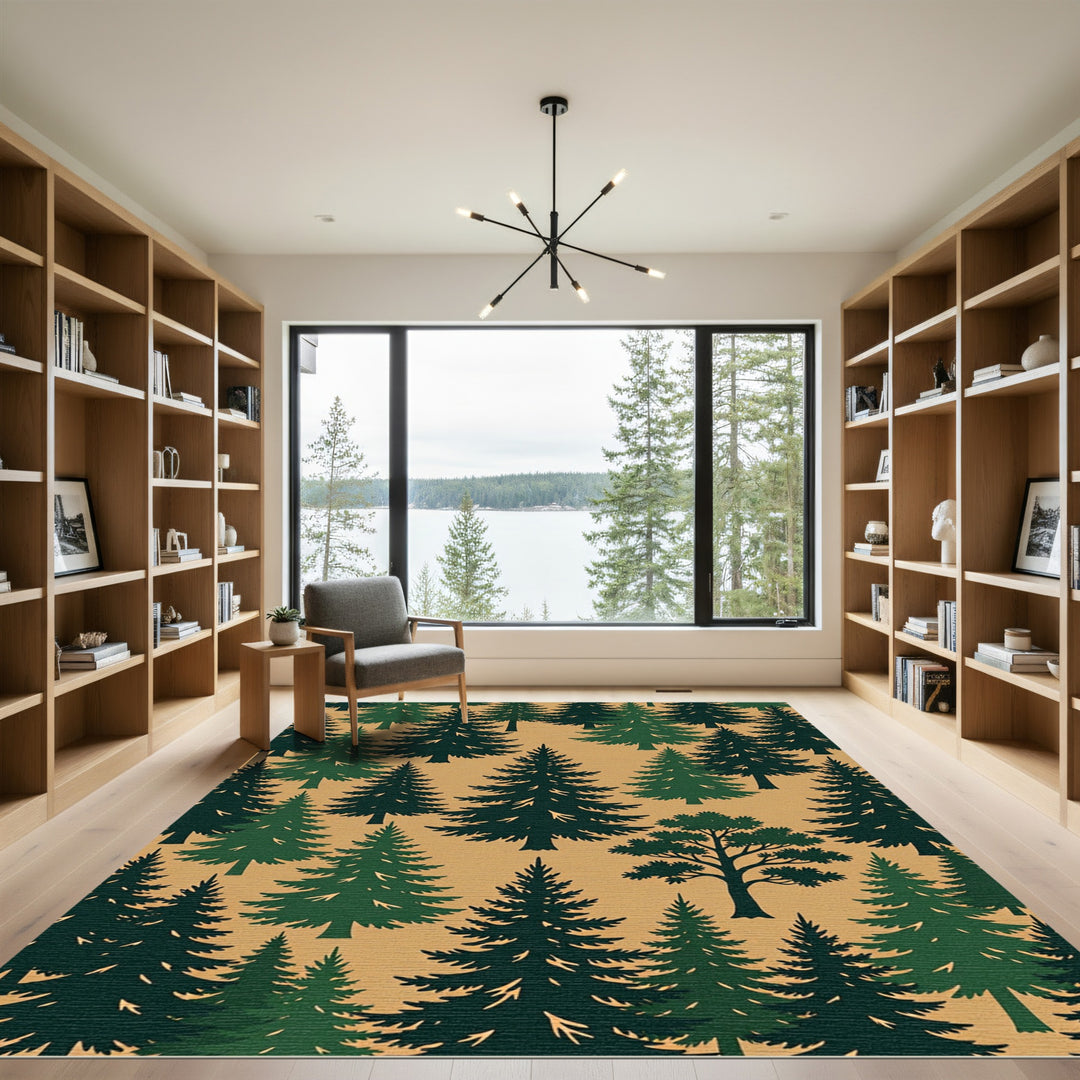 Deep Forest Evergreen Pine Trees Rug