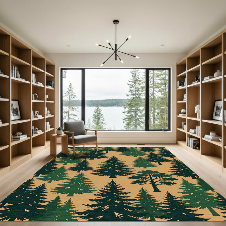 Deep Forest Evergreen Pine Trees Rug