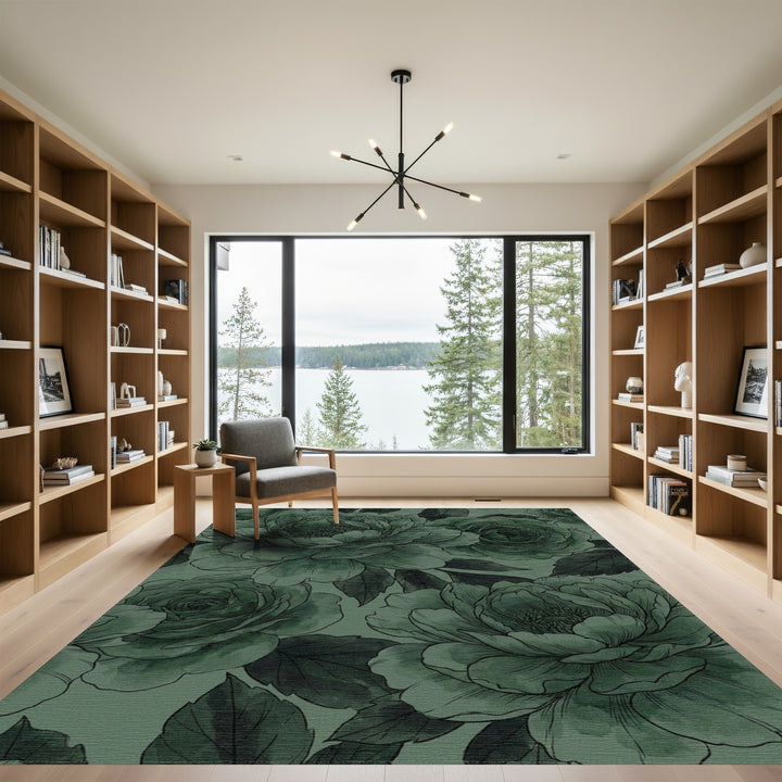 Moody Emerald Peony Floral Rug