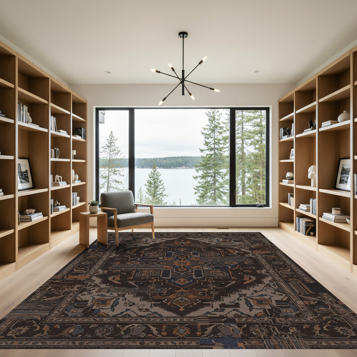 Dark Earthy Tone Glitched Medallion Area Rug