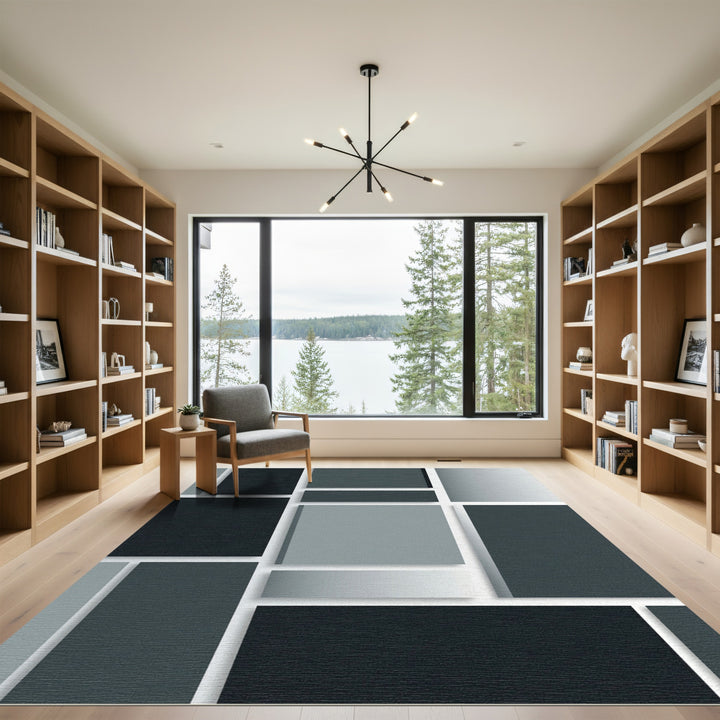 Minimalist Monochrome Geometric Blocks Rug