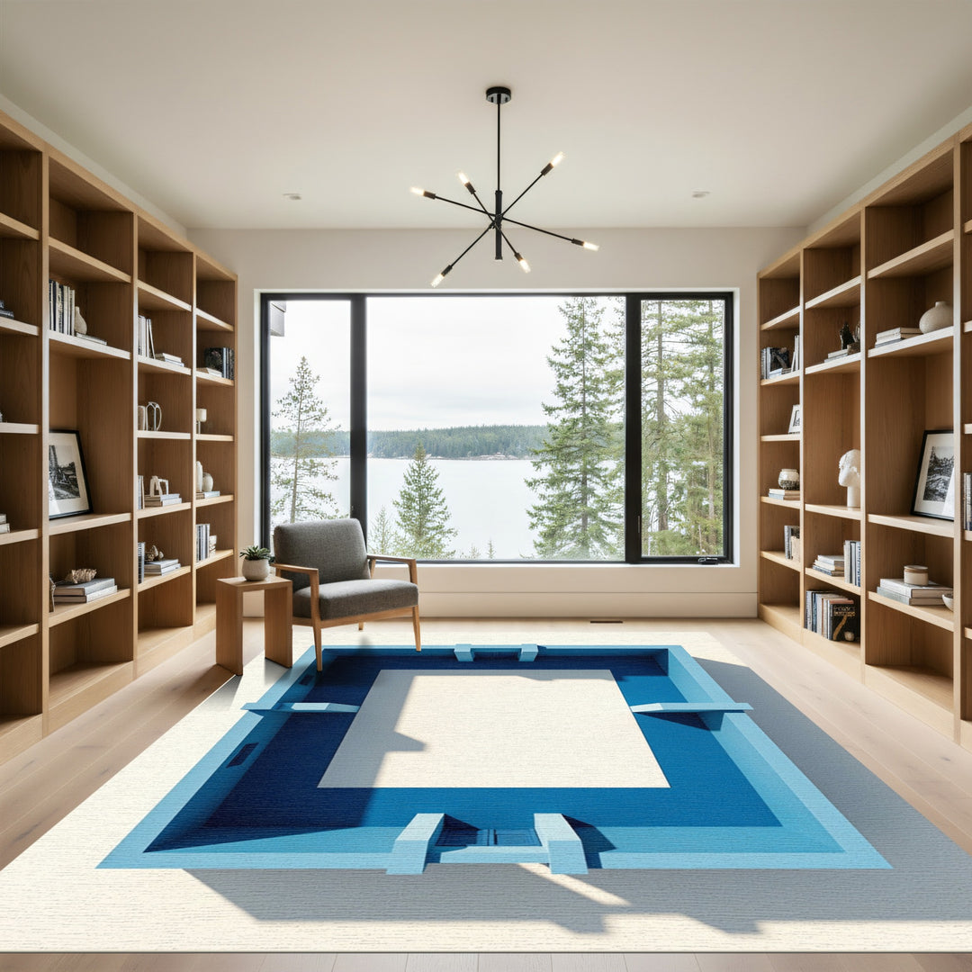 Vivid Blue Architectural Square Rug