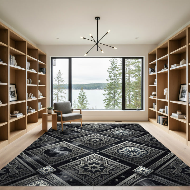 Elegant Silver Geometric Smoke Runner Rug