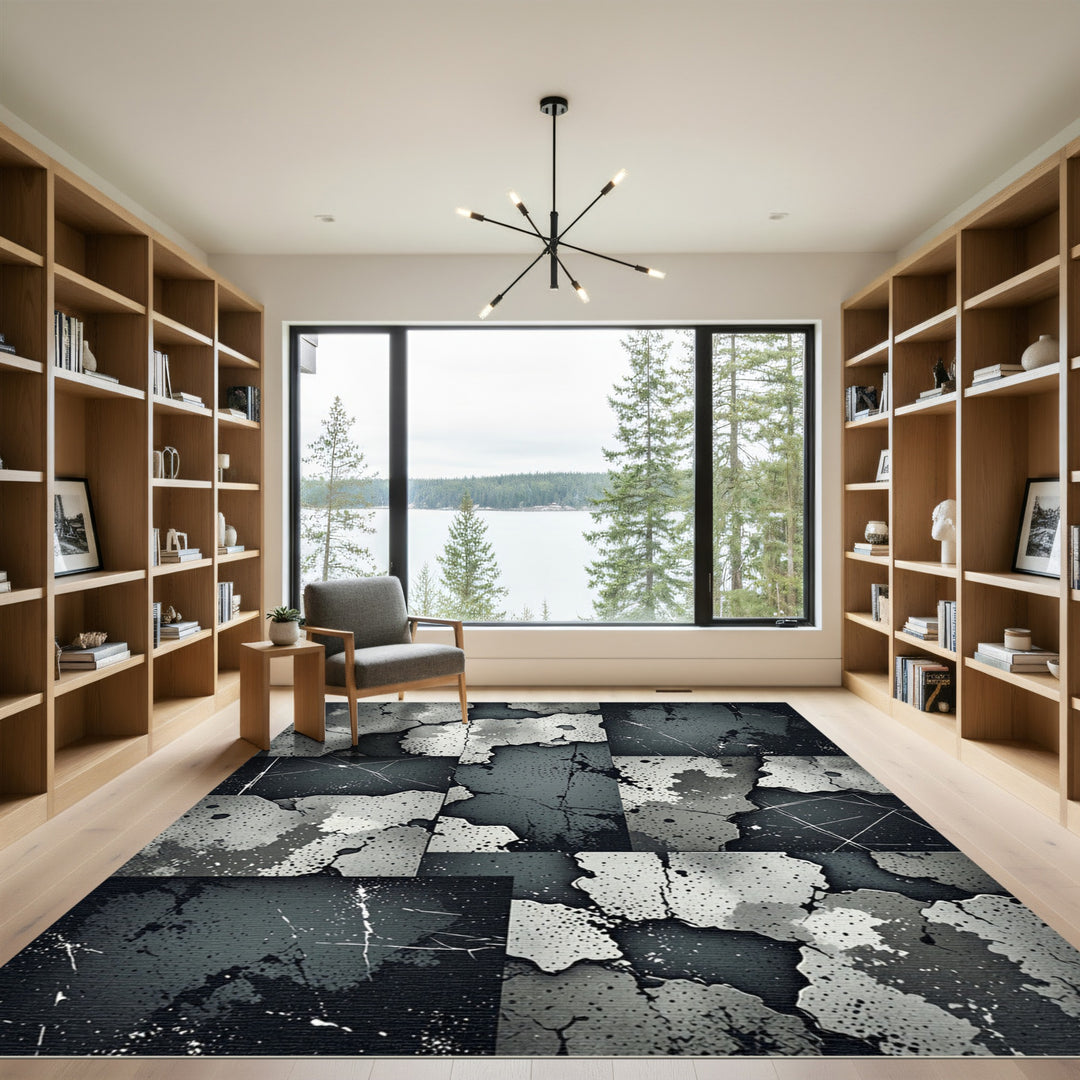 Gray Stone Grunge Abstract Collage Rug