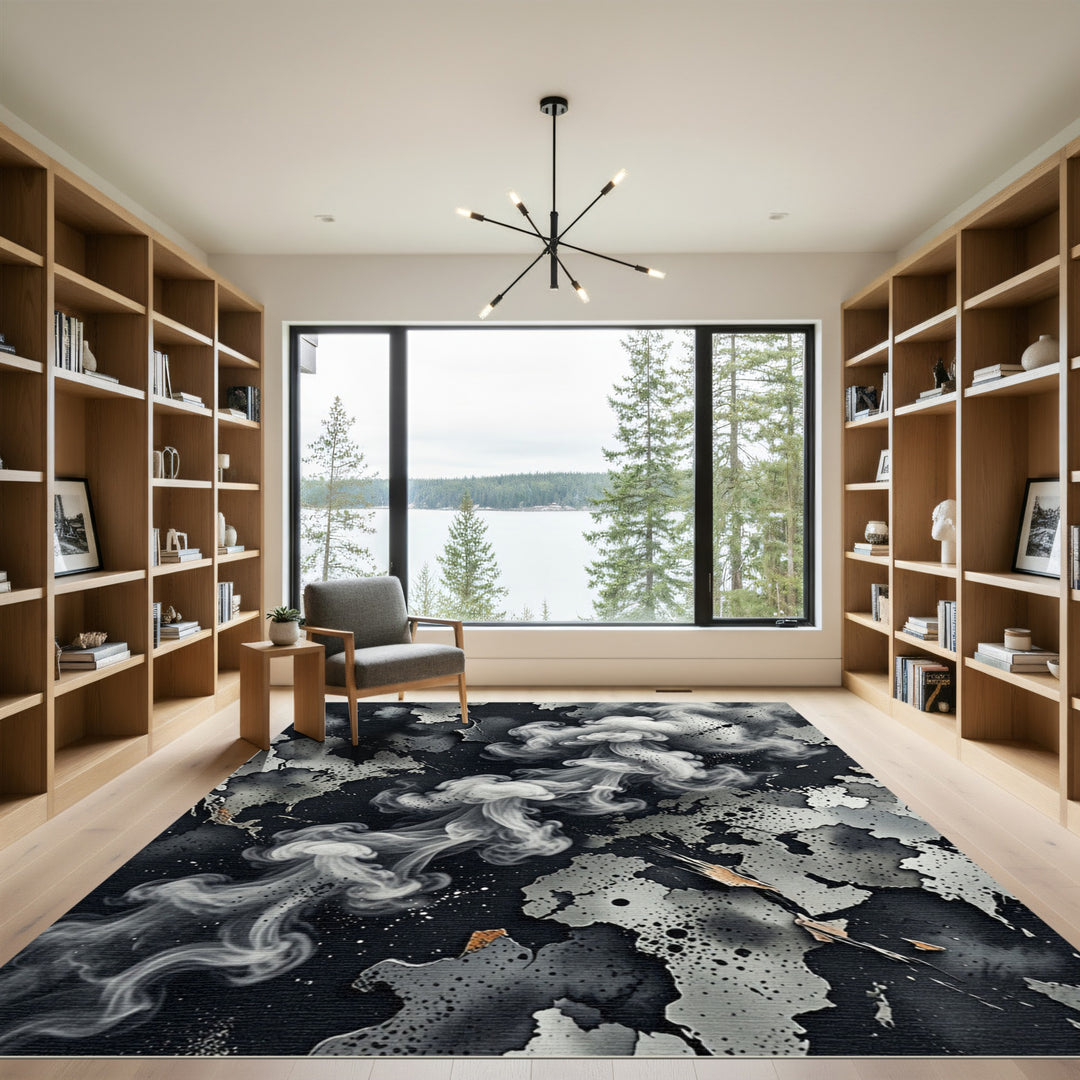 Abstract Monochrome Smoke Swirl Rug