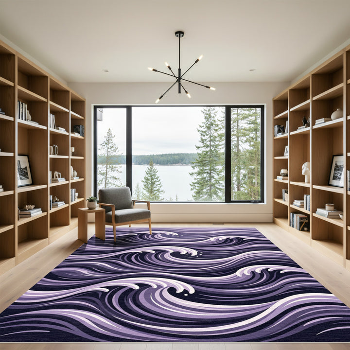 Abstract Purple and White Wave Rug