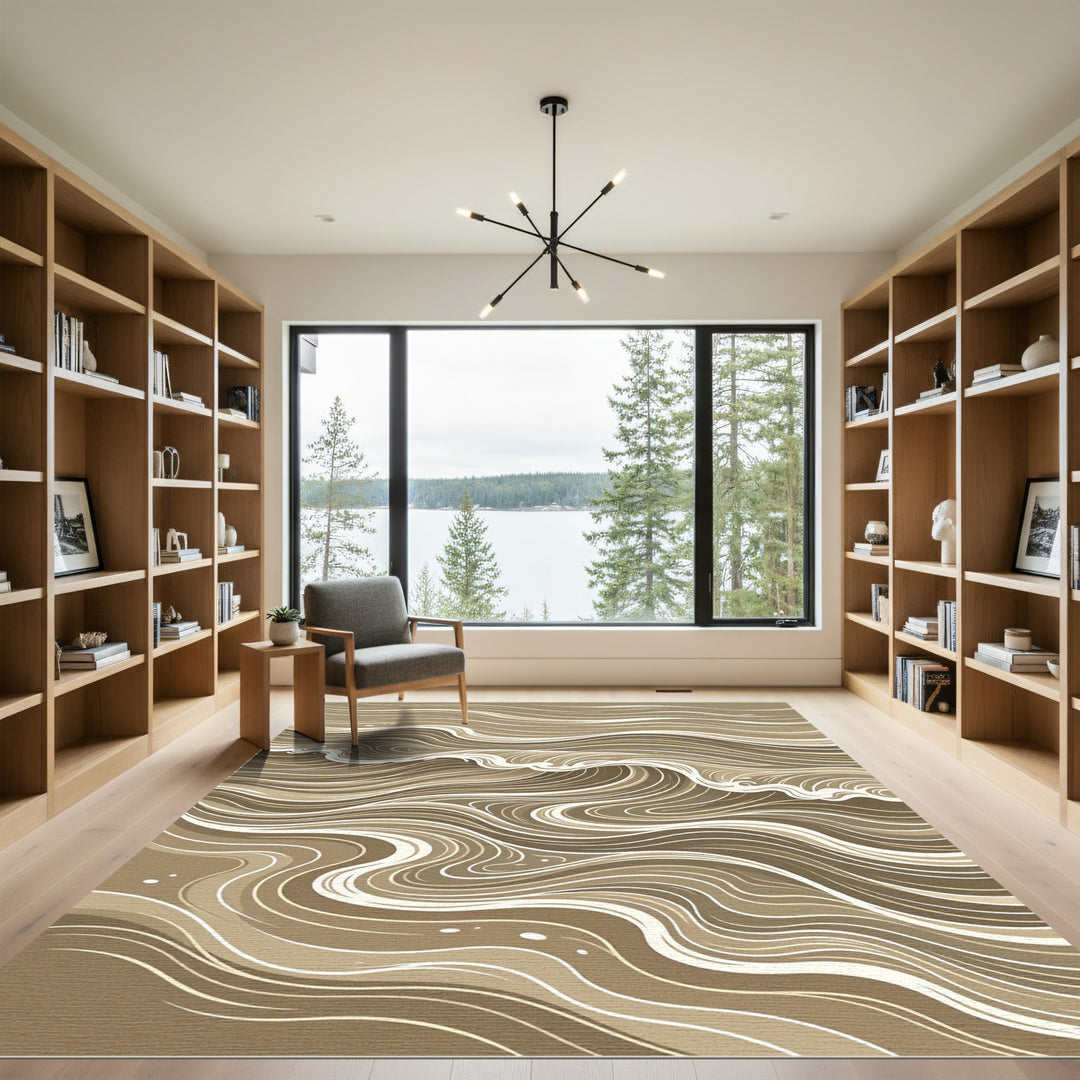 Serene Brown Wave Art Rug