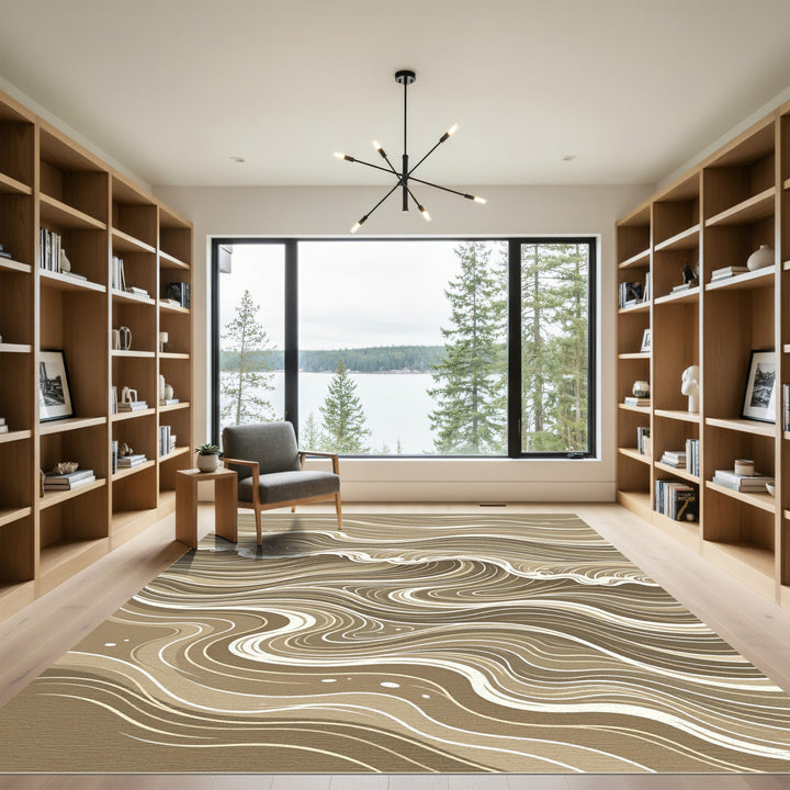 Serene Brown Wave Art Rug