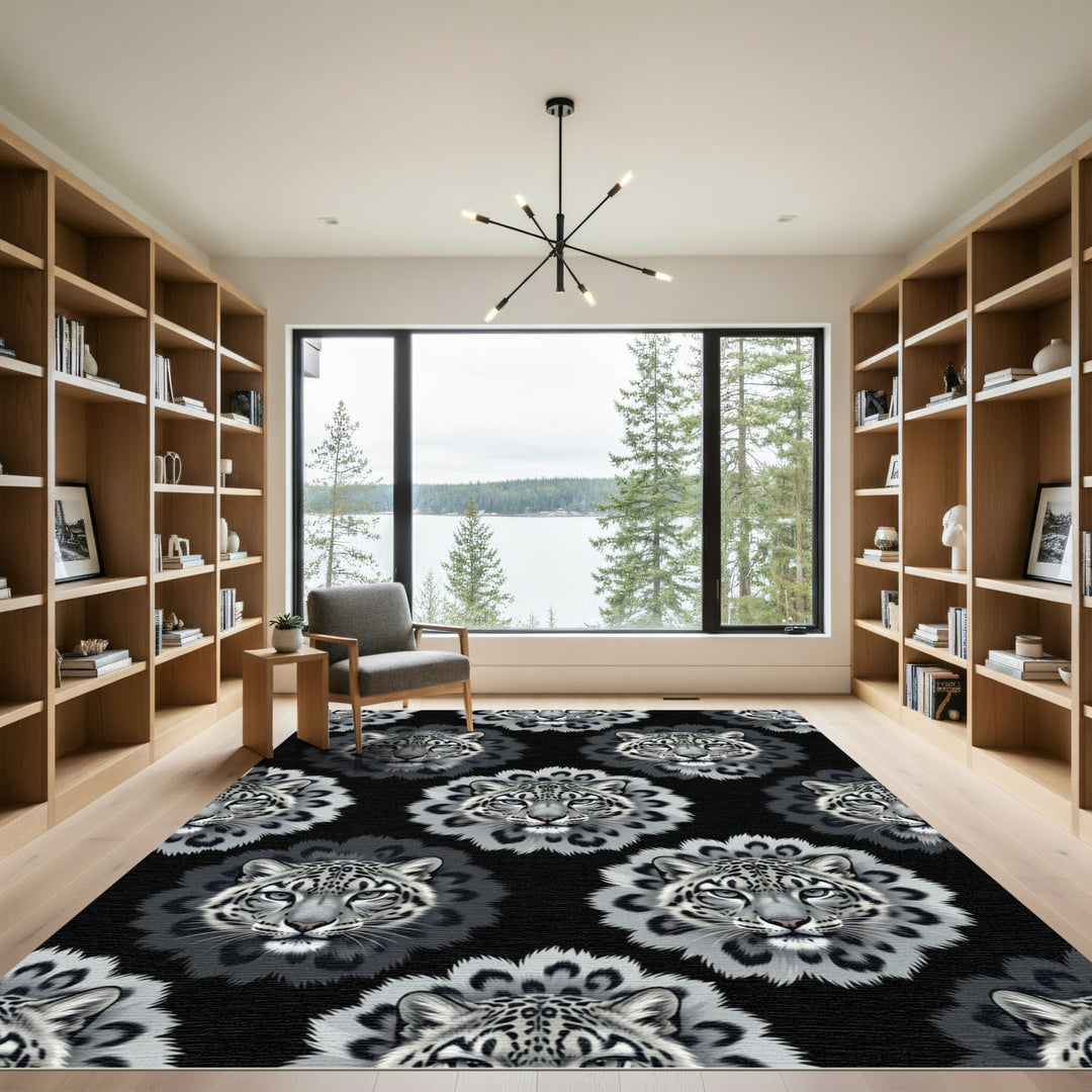 Snow Leopard Gray Feline Repeat Rug