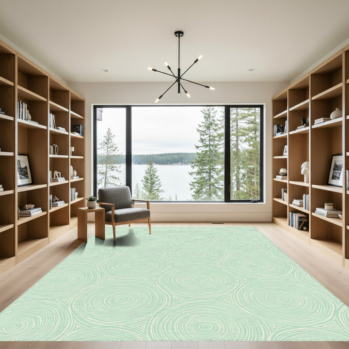 Soft Aqua Swirling Circles Overlay Rug