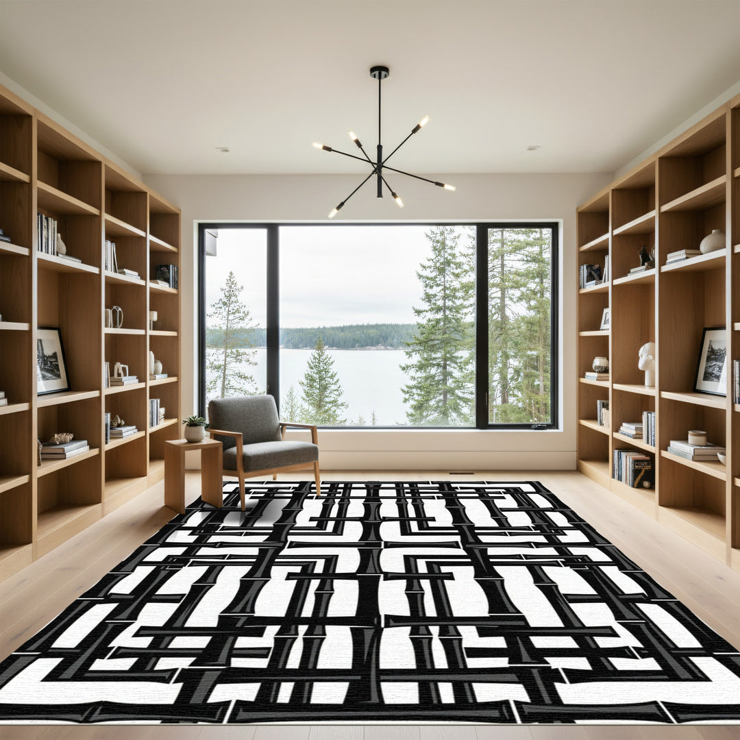 Black Bamboo Interlocking Bars Rug