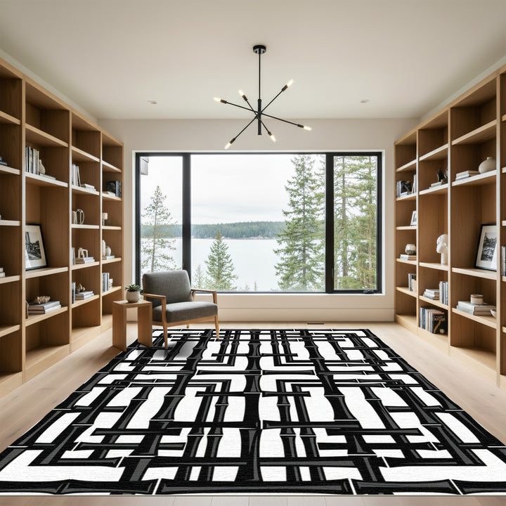 Black Bamboo Interlocking Bars Rug