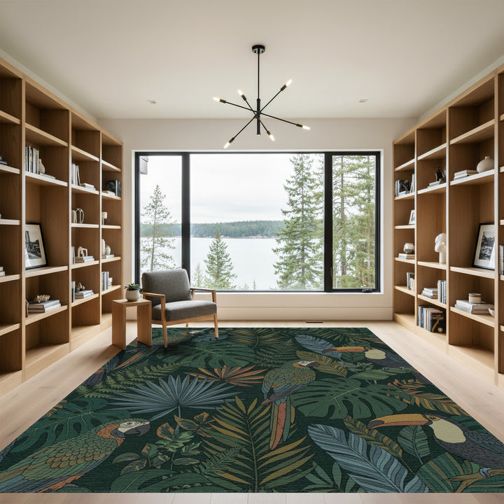 Lush Tropical Macaw and Toucan Jungle Rug
