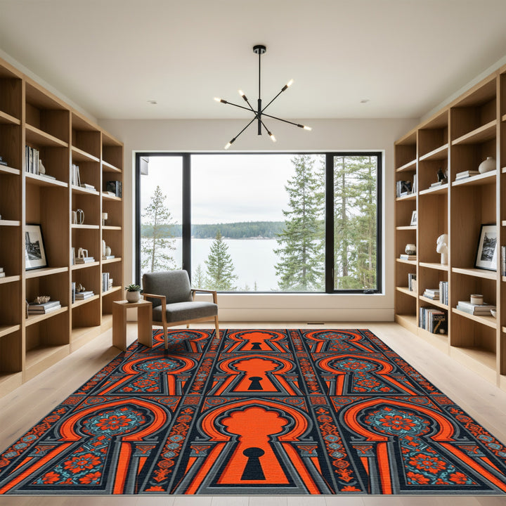 Orange Blue Keyhole Floral Archway Rug