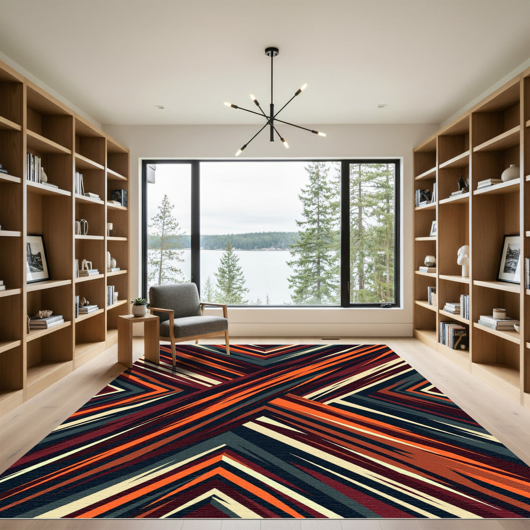 Bold Orange Geometric Burst Rug