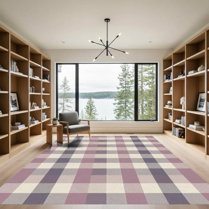 Soft Mauve Plaid Checkered Rug