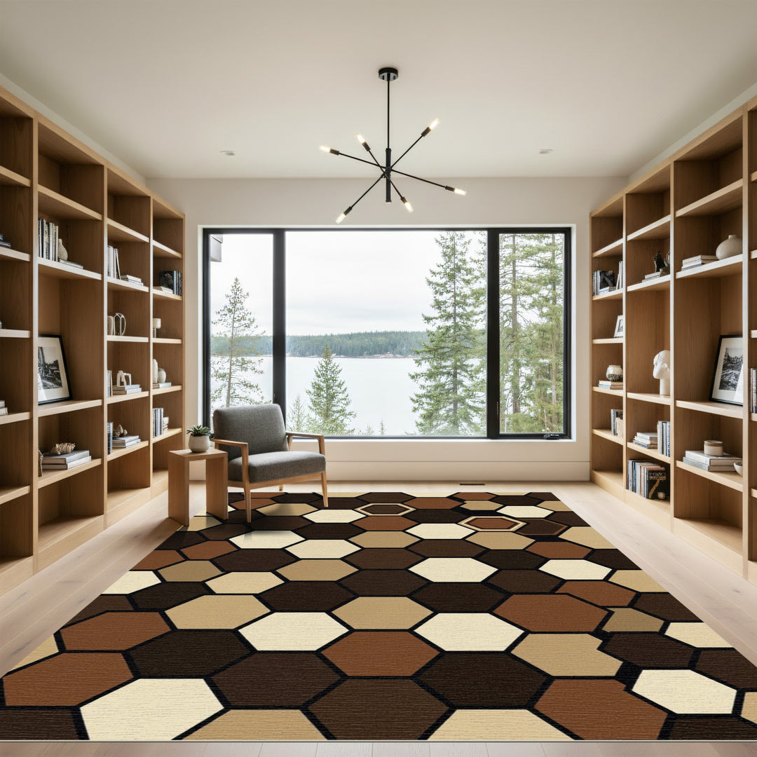 Earthy Tones Geometric Hexagon Rug