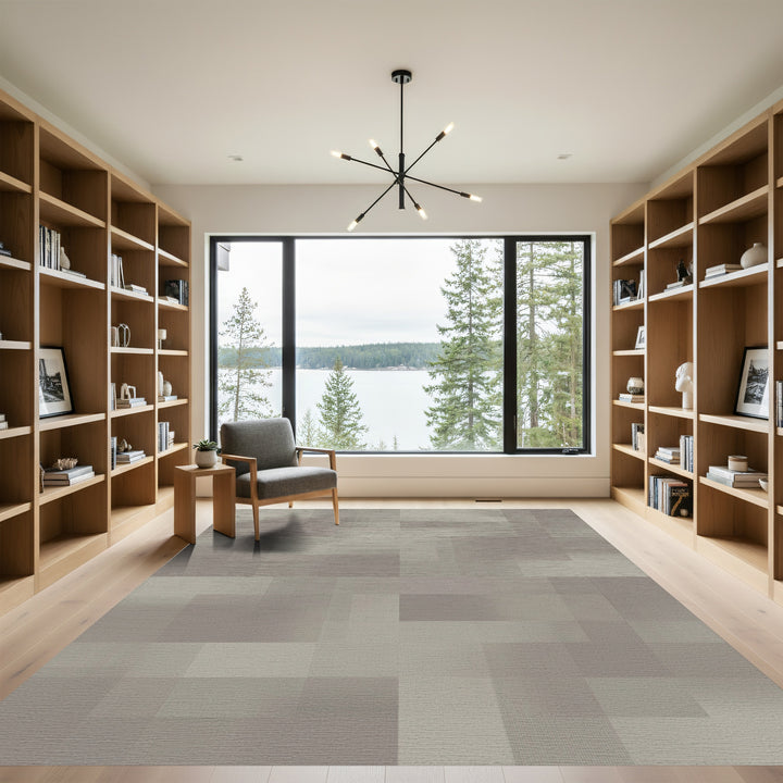 Neutral Tone Geometric Pixelated Overlay Rug