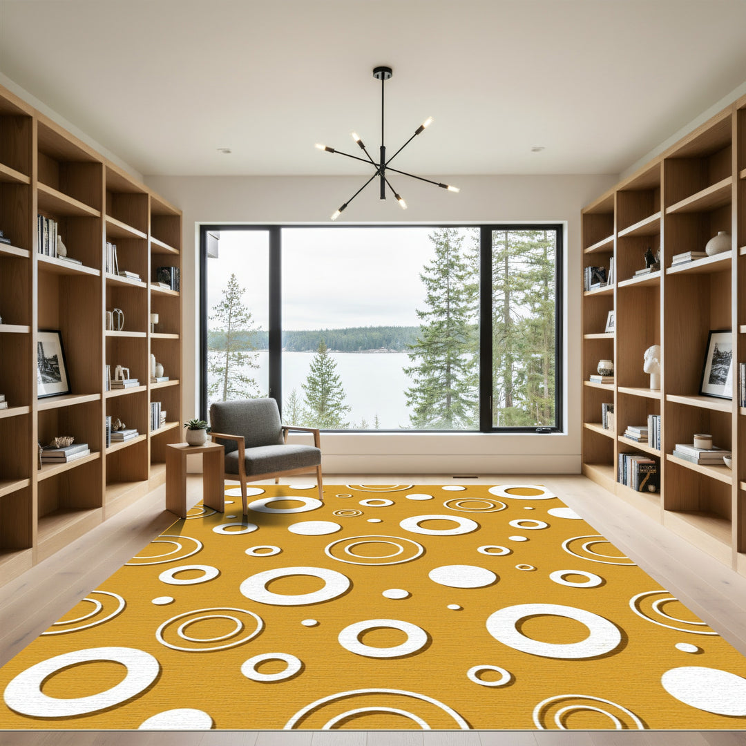 Retro White Circles Mustard Rug