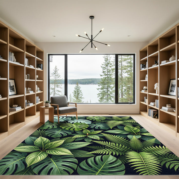 Verdant Jungle Leaf Collage Rug