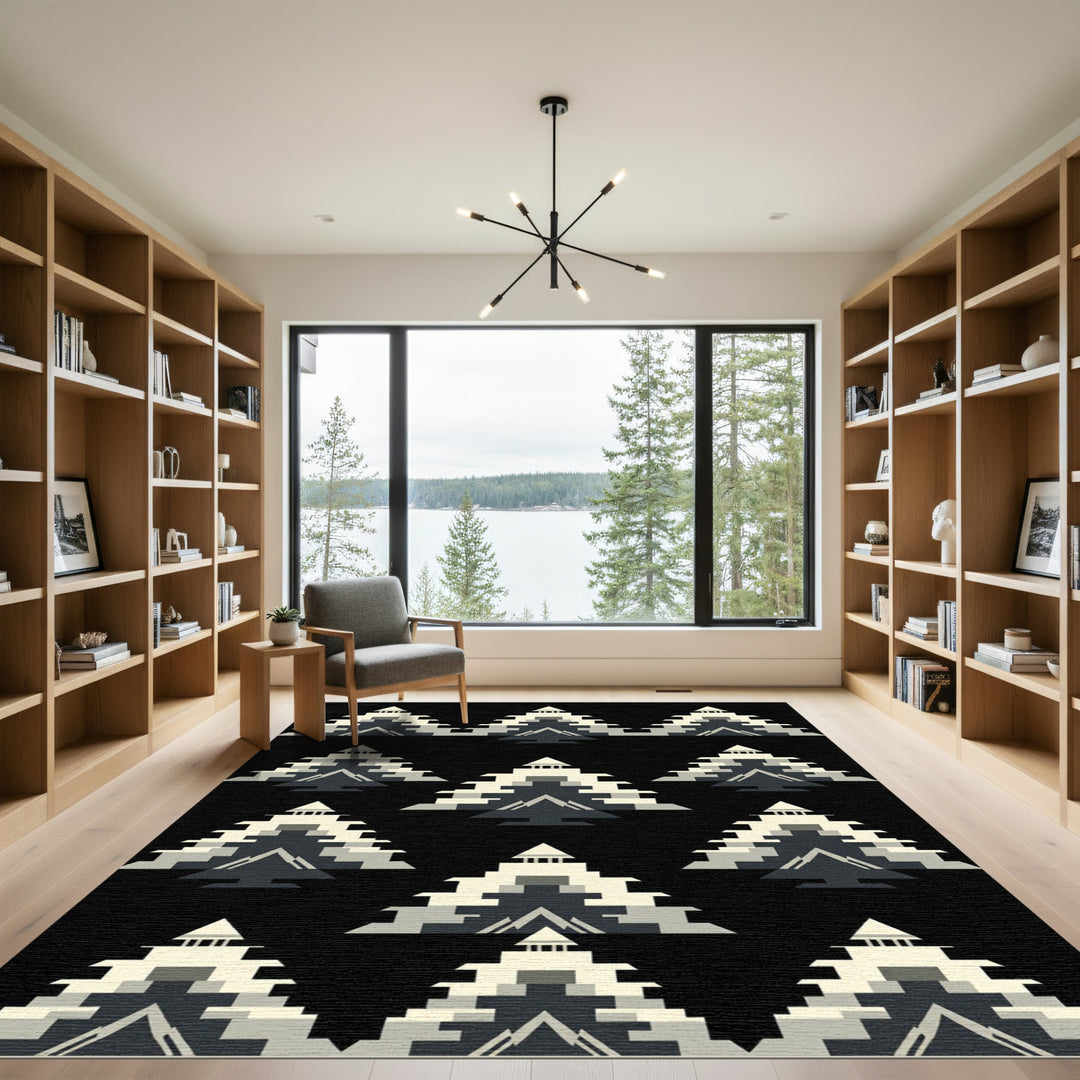 Monochrome Abstract Mountain Terraces Rug