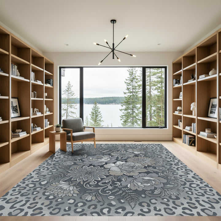 Chic Gray Floral Leopard Medley Rug