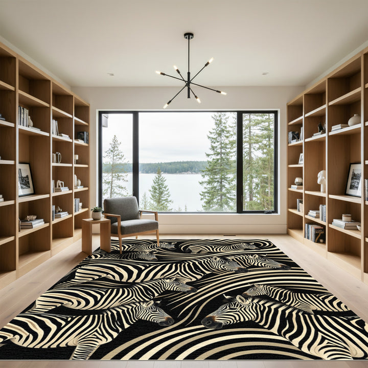 Bold Black White Zebra Swirls Rug