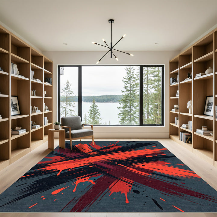 Crimson Scarlet Brush Stroke Explosion Rug