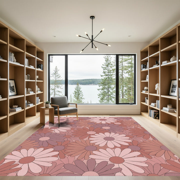 Retro Floral Blooms In Dusty Rose Rug