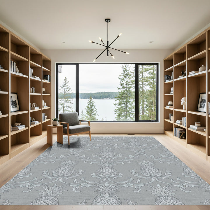 Classic Gray Pineapple Damask Rug