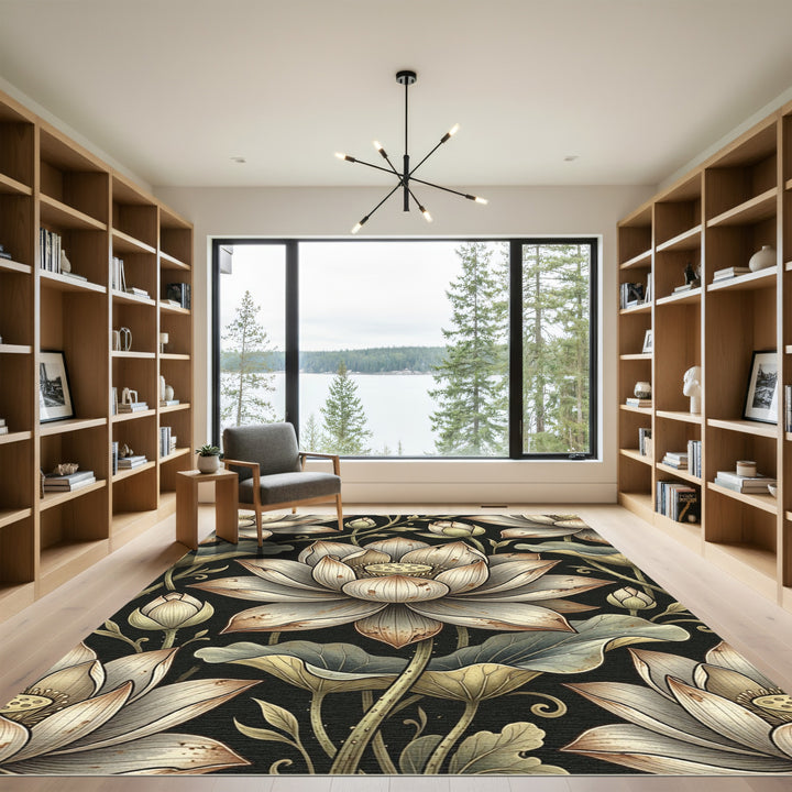 Vintage Lotus Flower Botanical Rug