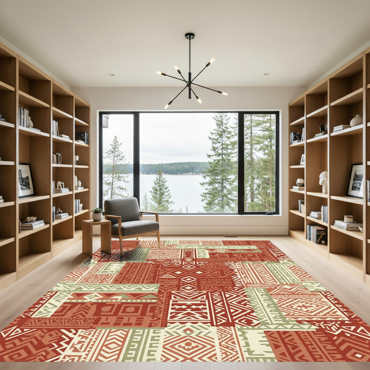 Terracotta Sage Geometric Patchwork Rug