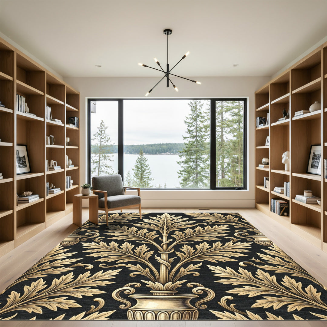 Elegant Gold Acanthus Leaf Rug