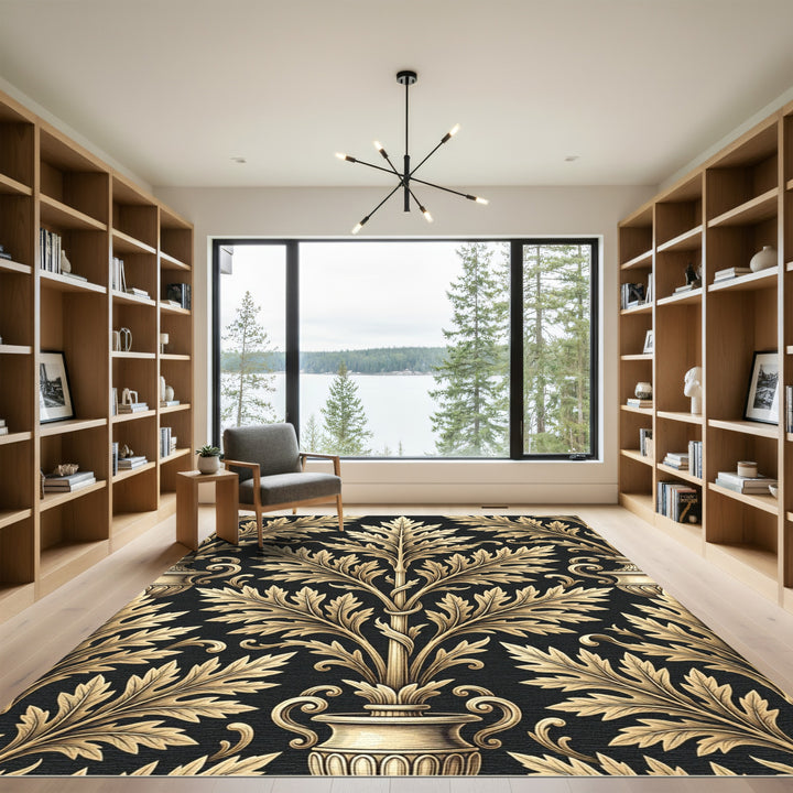 Elegant Gold Acanthus Leaf Rug