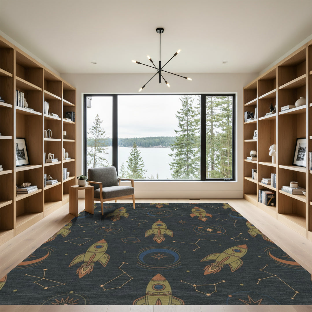 Retro Space Rocket Constellation Journey Rug