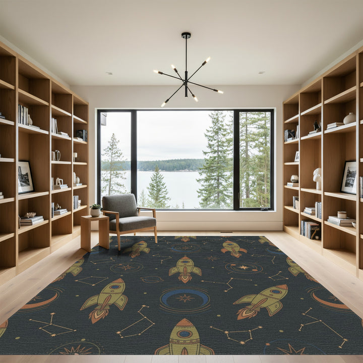 Retro Space Rocket Constellation Journey Rug