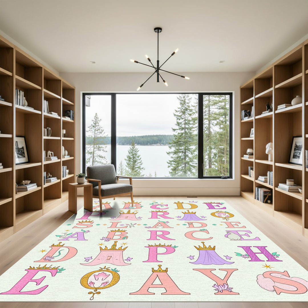 Whimsical Crowned Alphabet Princess Dreamscape Rug