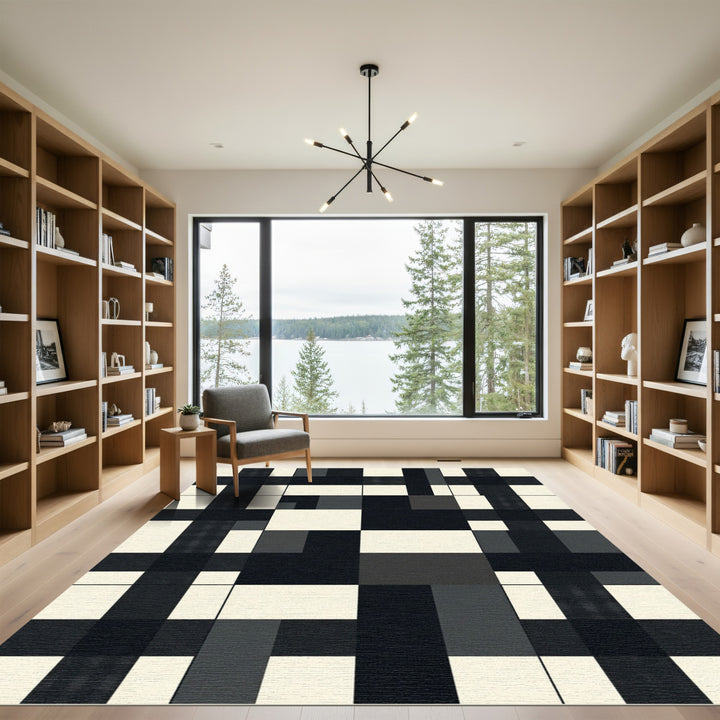 Monochrome Plaid Geometric Patchwork Rug
