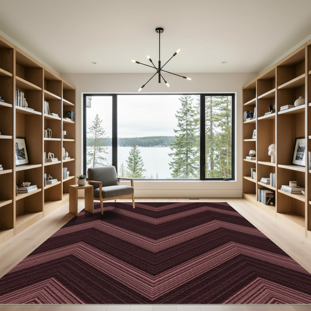 Dark Burgundy Chevron Lines Rug