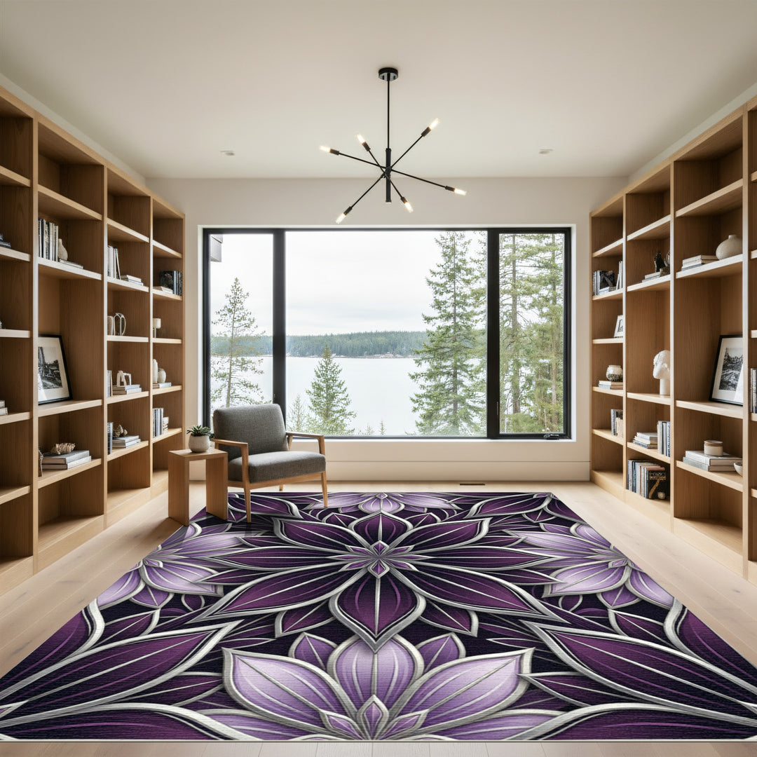 Geometric Orchid Floral Mandala Rug