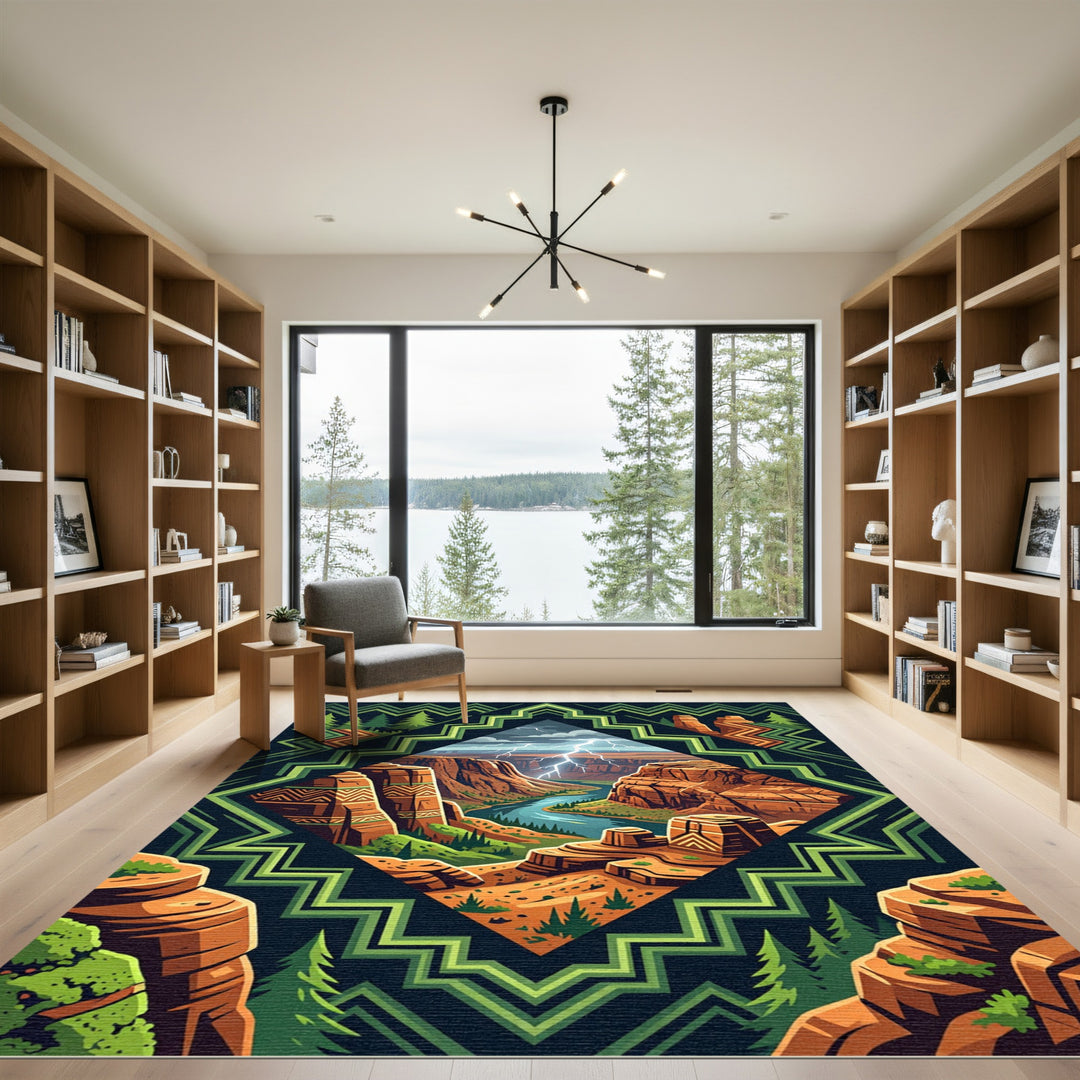 Crimson Canyon Lightning Geometric Rug